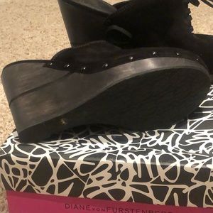 Diane Von Furstenberg Black Suede laced slip on